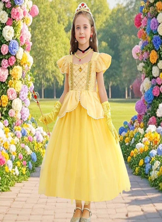 Luzlen Belle Costume for Girls Yellow Princess Dress up Halloween Birthday Party Cosplay Outfits with Accessories Yellow, 3-4T(Tag 110) - Image 2